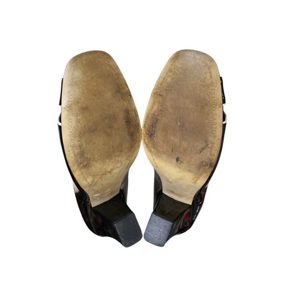 FRANCO SARTO Black Patent Leather White Trim Peep-toe Block Heel Pump Size 9.5M - Picture 7 of 8